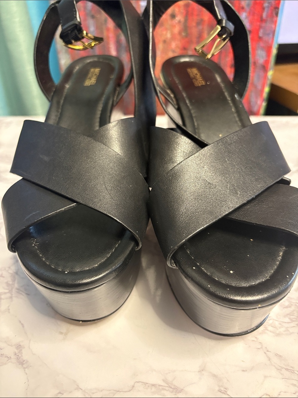 Black Michael Kors  Platform Crisscross Ankle Strap Sandals - Women